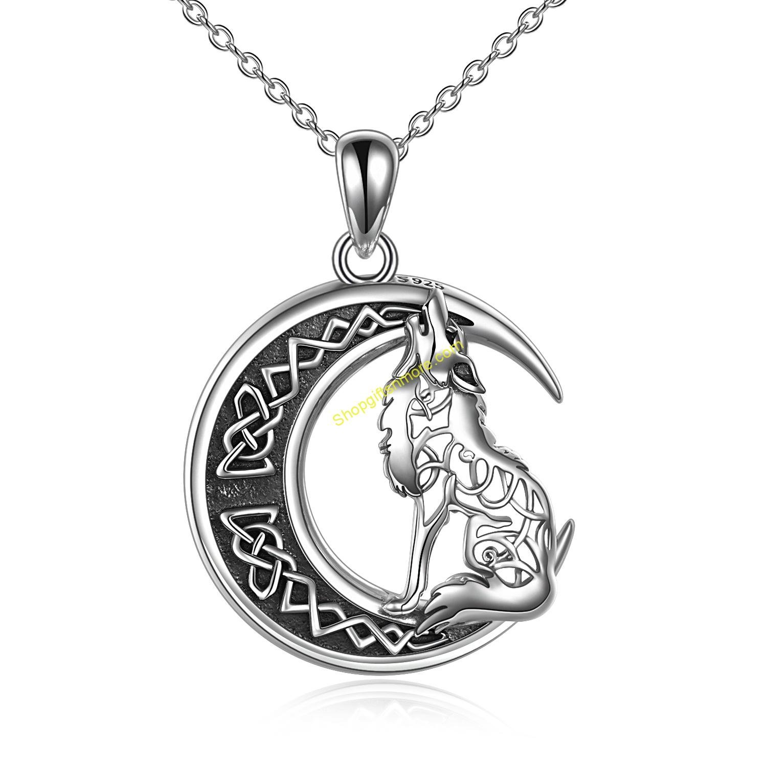 Sterling Silver Howling Wolf Moon Pendant Necklace for Wolf Lover Women ...